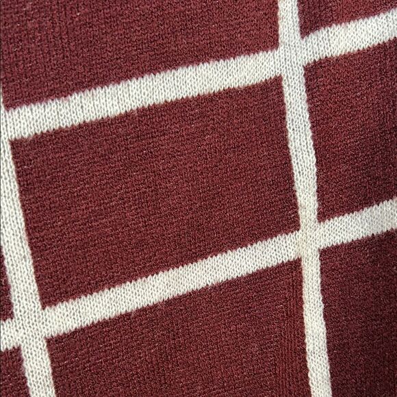 CATO One Size Fits Most Burgundy Maroon White Windowpane Grid Poncho Full Zip - Picture 3 of 7